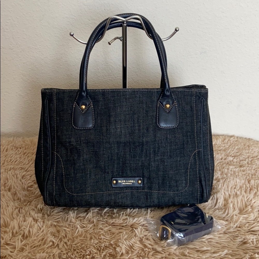 Auth Blue Label Crestbridge Two-Way Denim Tote